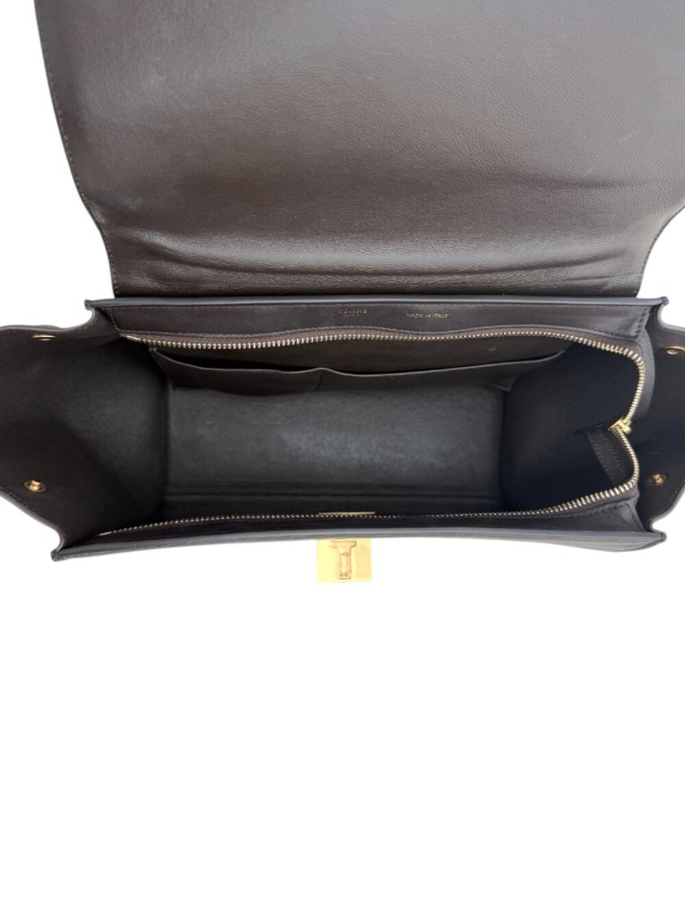 Celine Tricolor Calfskin Trapeze Bag - Off-White, Brown, Black - Picture 10 of 15